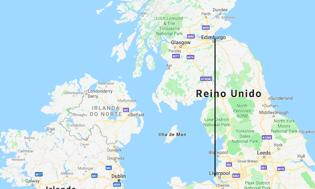 Mapa da viagem de trem de Liverpool a Edimburgo