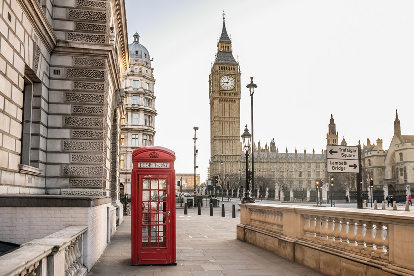 Cenário de Londres: telefone e Big Ben